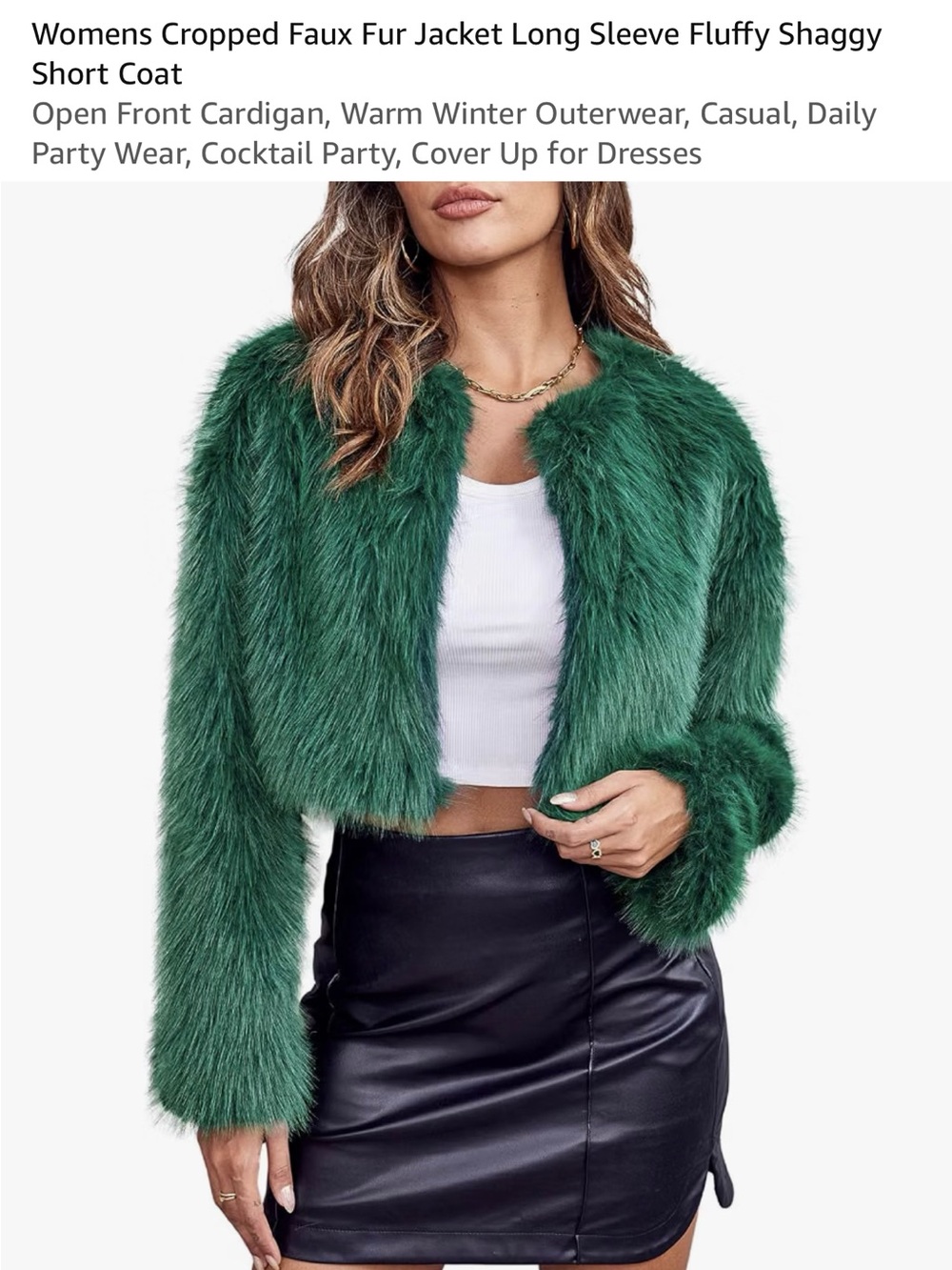 Womens Cropped Faux Fur Jacket in Emerald Green NWOT